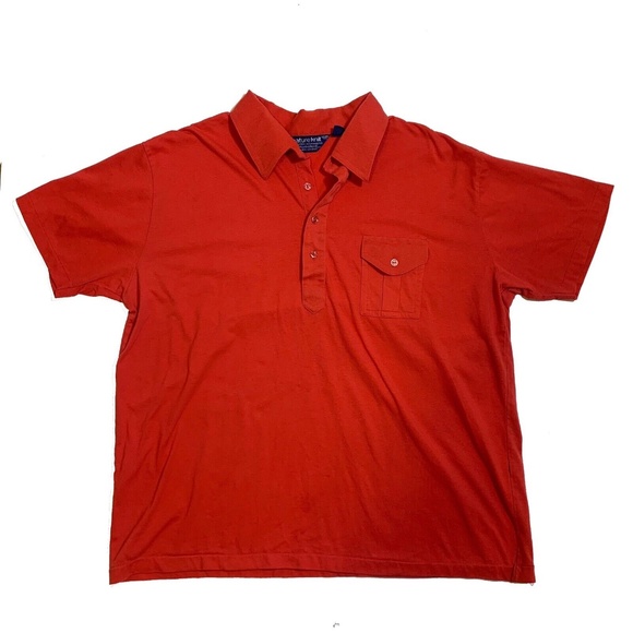 Vintage 80s Nature Knit Red Preppy Golf Short Sleeve Polo Shirt Men's Size Large - Picture 1 of 8